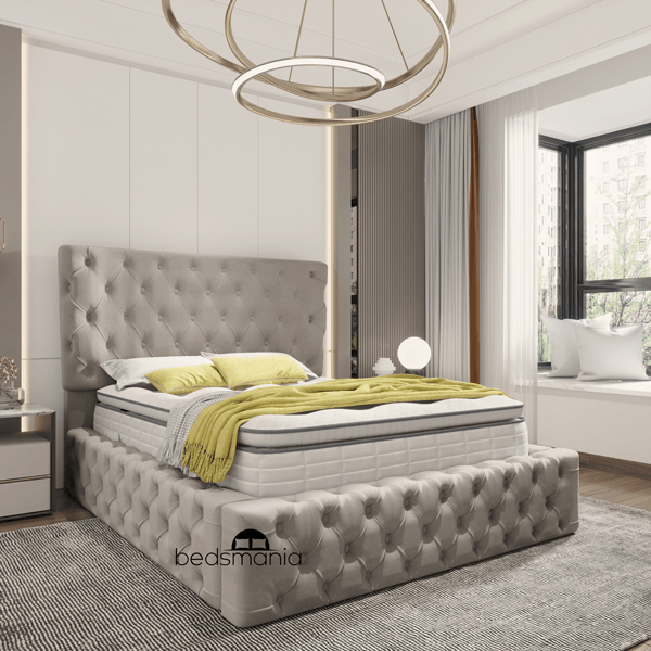 Ambassador bed frame in silver plush velvet